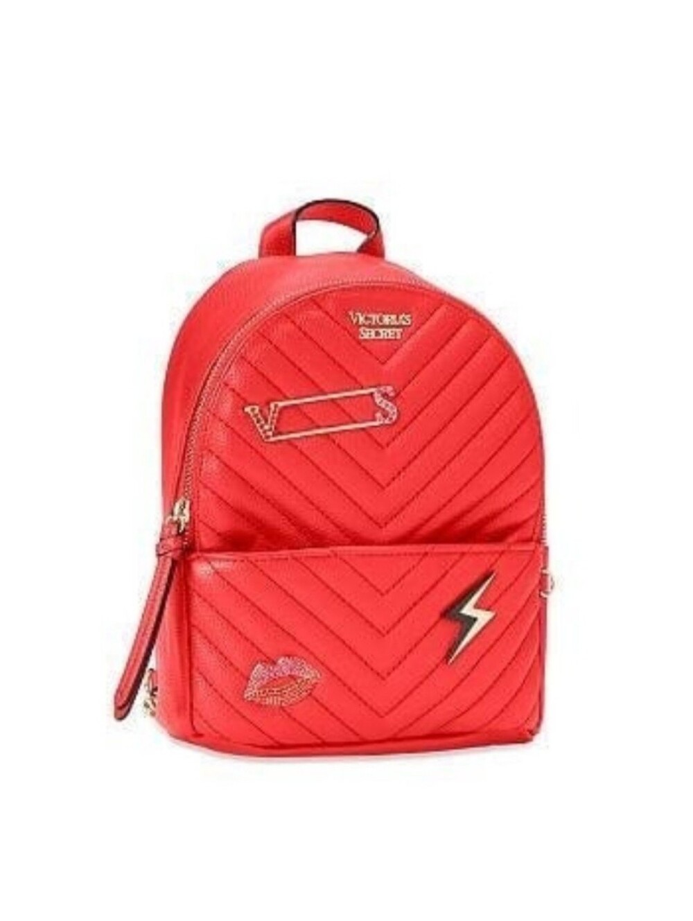 Victoria's Secret Red Quilted Mini Backpack with Patches